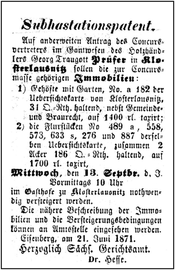 1871-09-13 Kl Versteigerung Pruefer